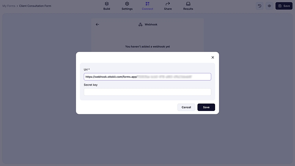 An image showing the area where you need to paste the webhook URL you copied earlier after you pressed “Add webhook”