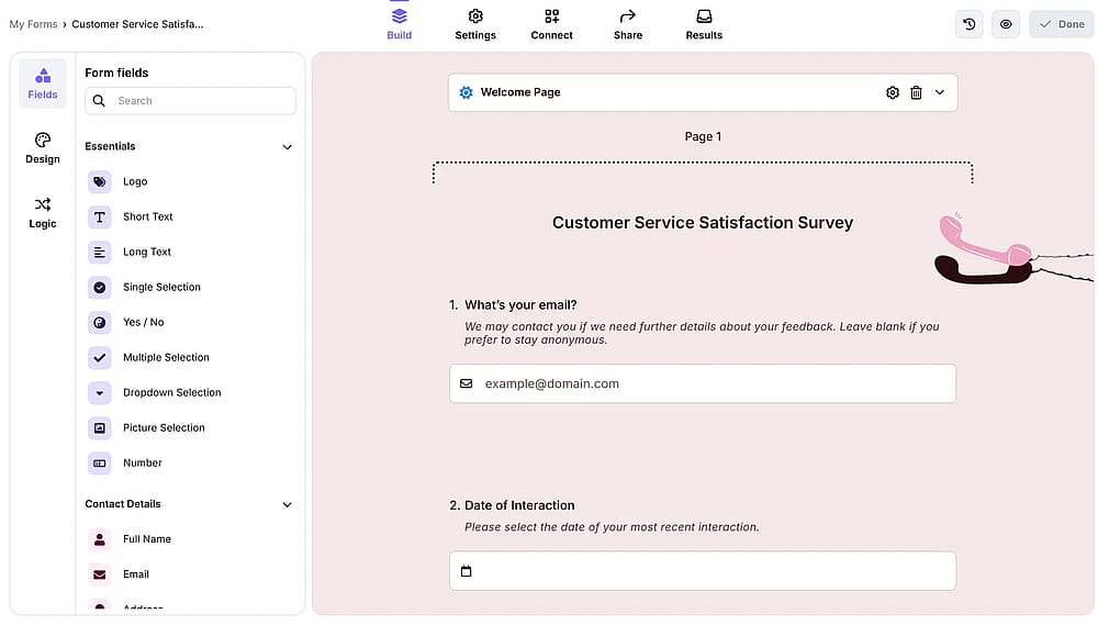 Workspace of forms.app