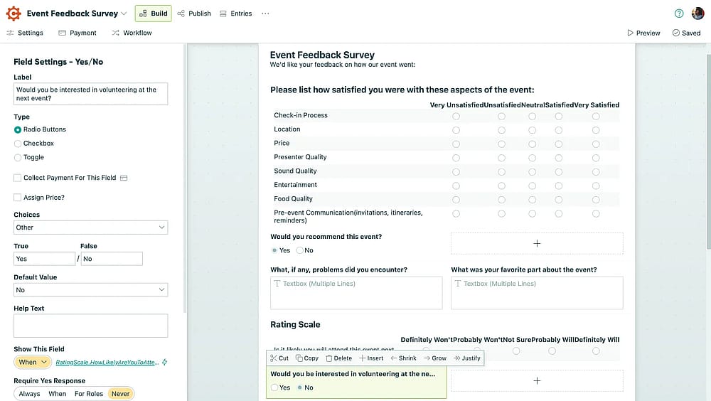 Workspace of Cognito Forms