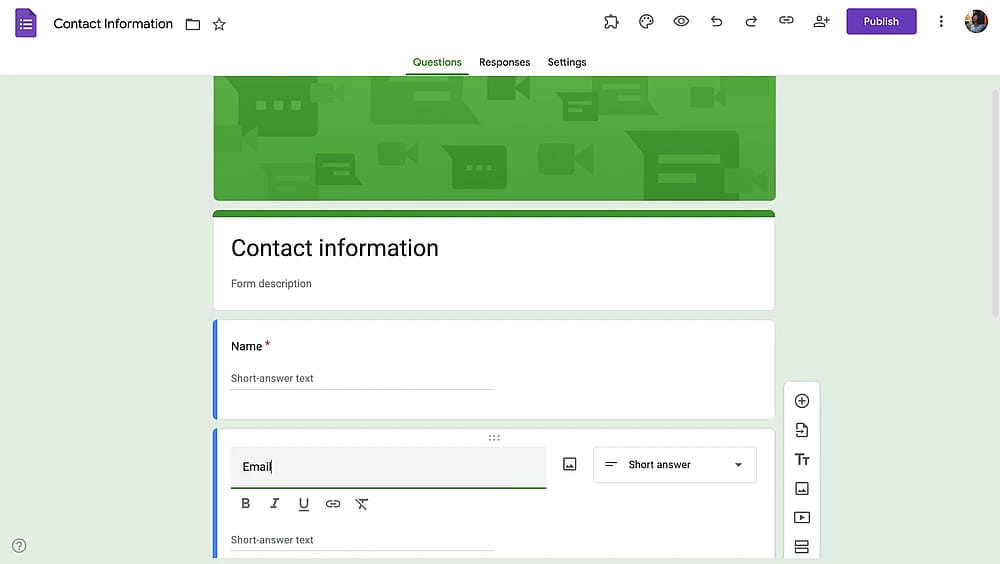 Workspace of Google Forms
