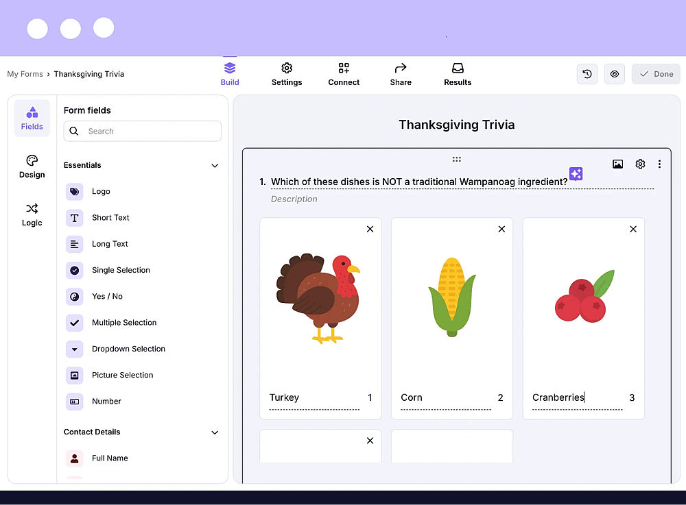 Adding your questions to a Thanksgiving trivia