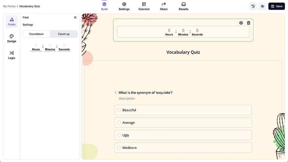 An image showing the “Count up” option selected in the field settings