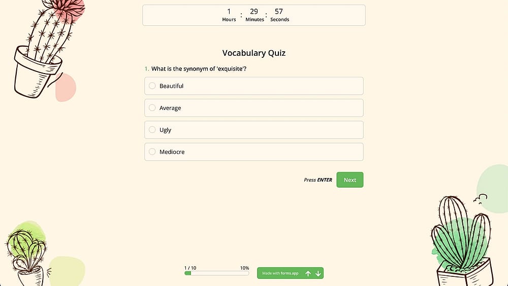 An image showing the ready-to-fill form with the enabled “Timer” field