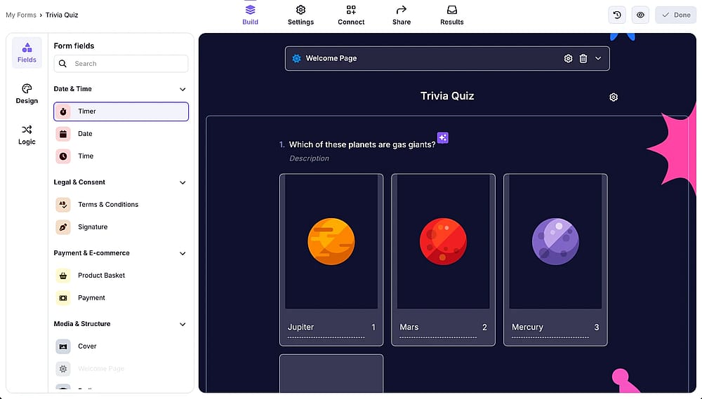 Click the ‘Timer’ field from the field menu on the left