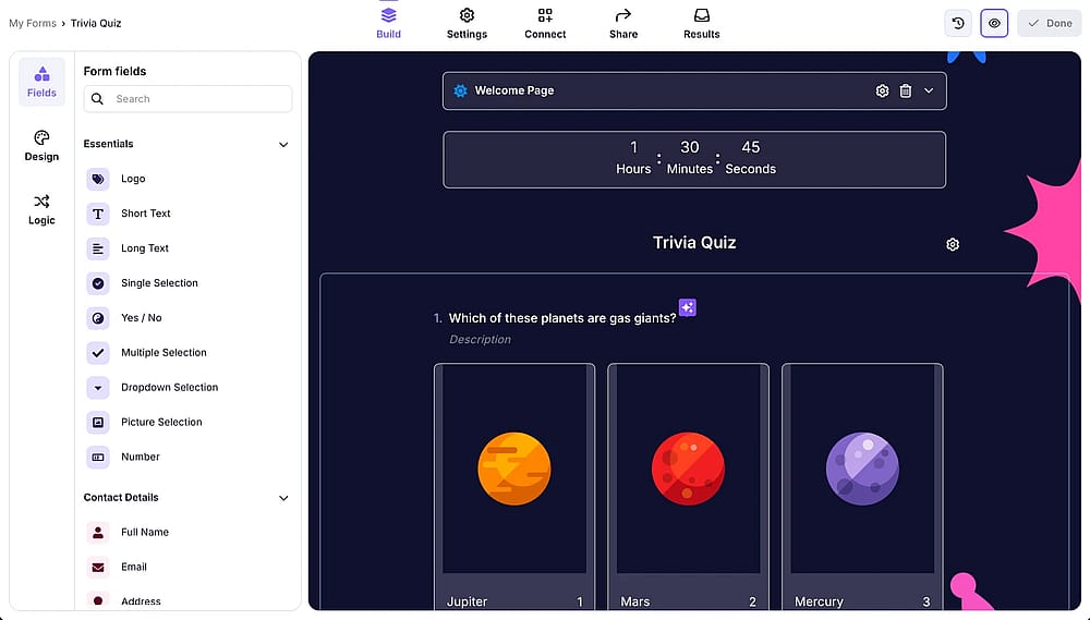 Preview your form by clicking the ‘Eye’ icon in the upper right corner