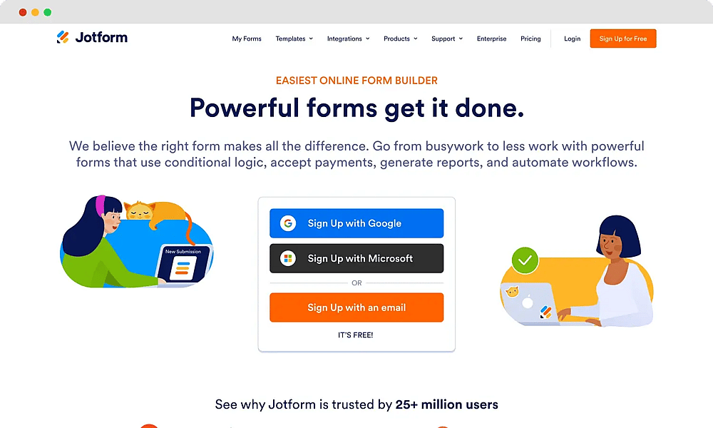 La page d'accueil de Jotform