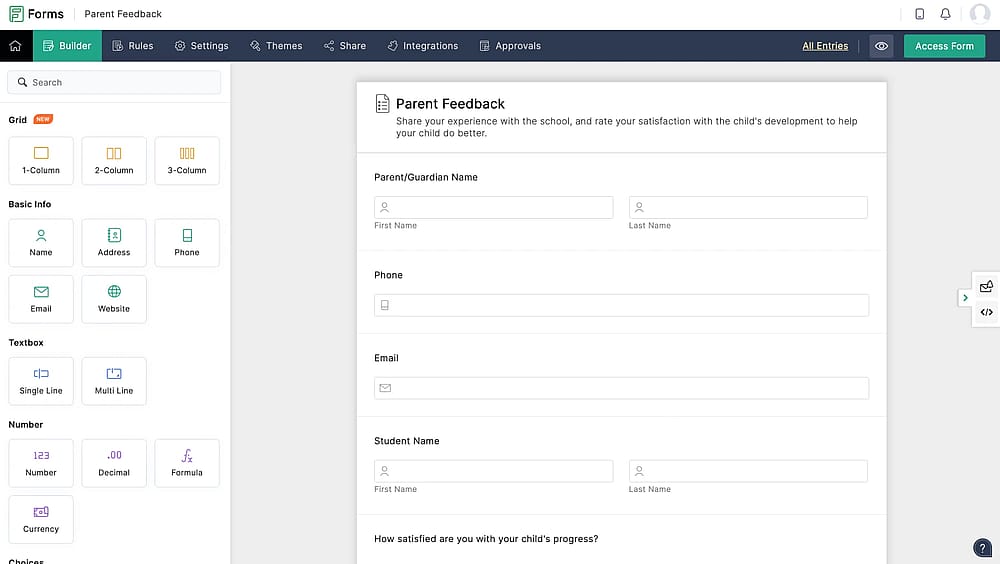 Workspace of Zoho Forms
