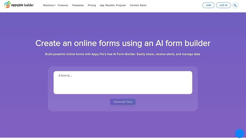 Homepage of Appy Pie Form Builder