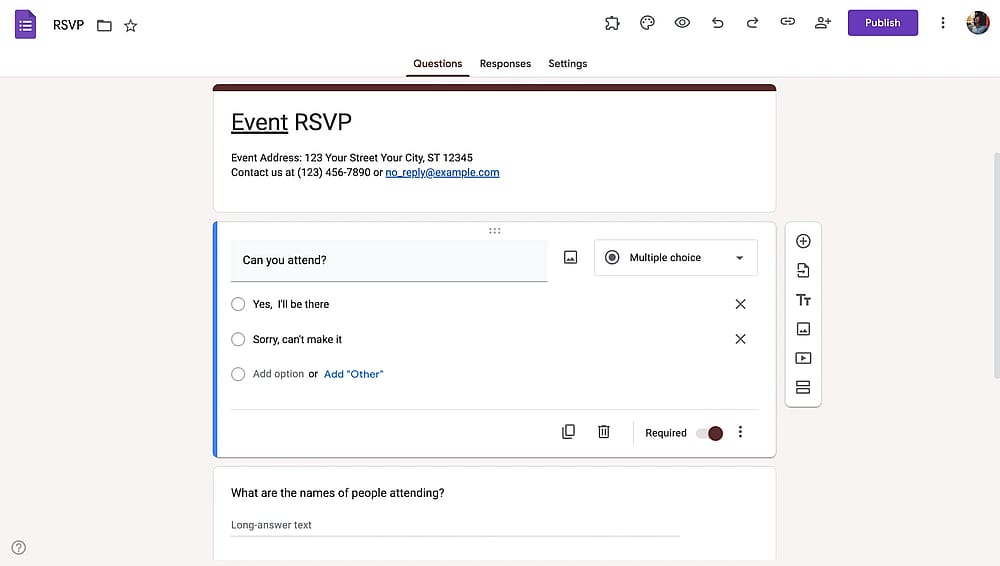 Workspace of Google Forms