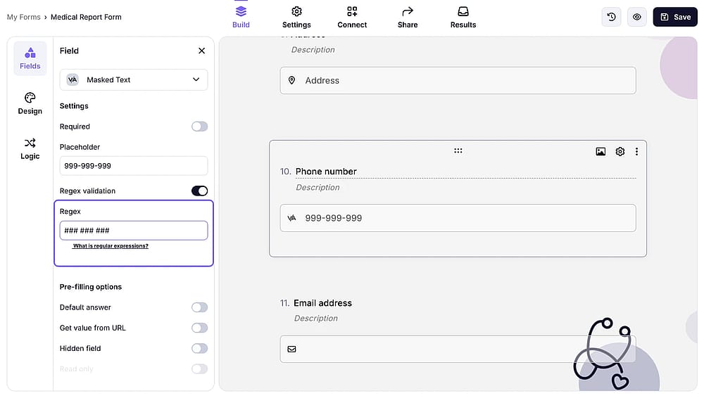 Personalize a validação regex