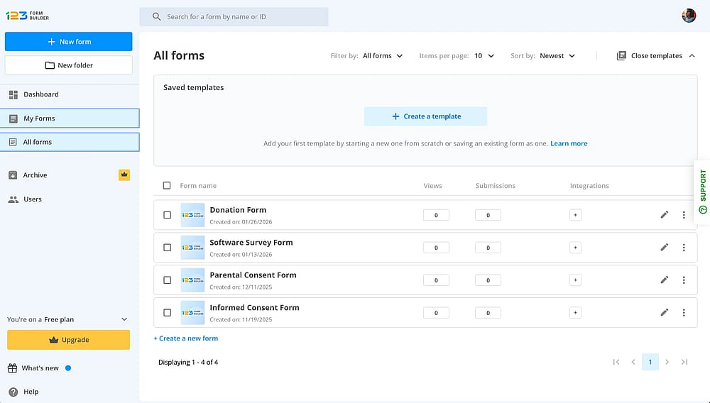 Arbeitsbereich von 123FormBuilder