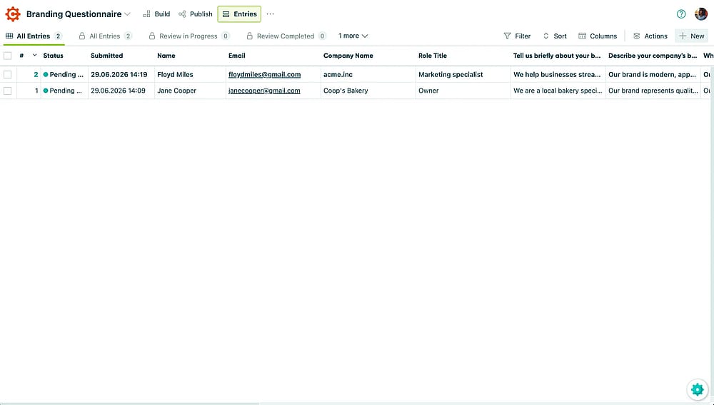 The&nbsp;‘Results’ section of the Cognito Forms
