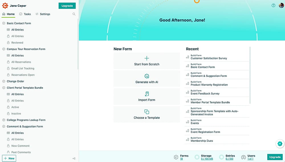 Workspace of Cognito Forms