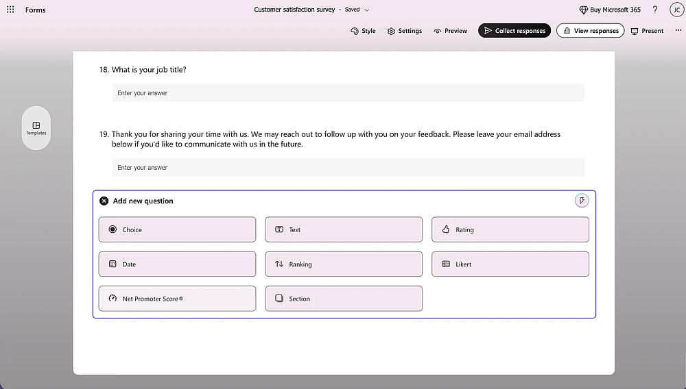 Optionen der Formularfelder, die Sie mit Microsoft Forms hinzufügen können