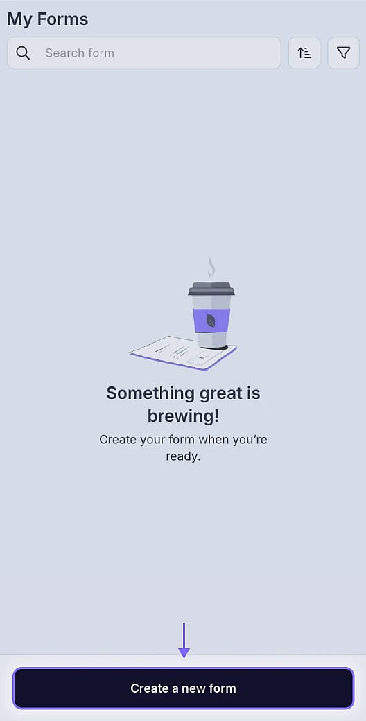 An image showing the place of the “Create a new form” button