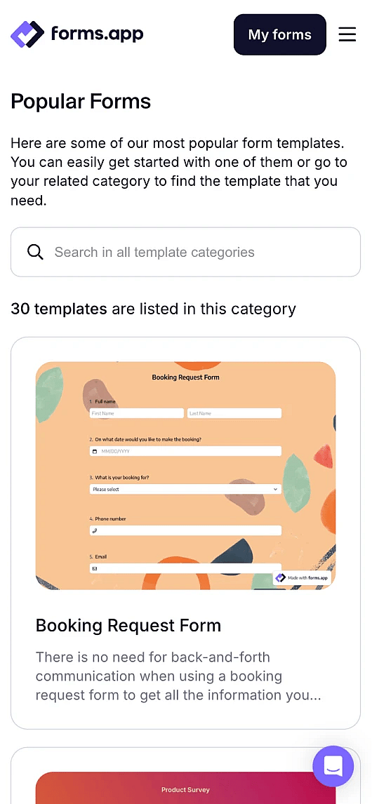 An image showing all the options of starting your new form