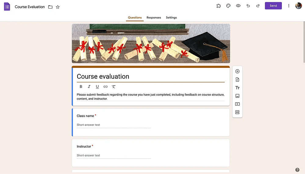 Google Forms course evaluation form