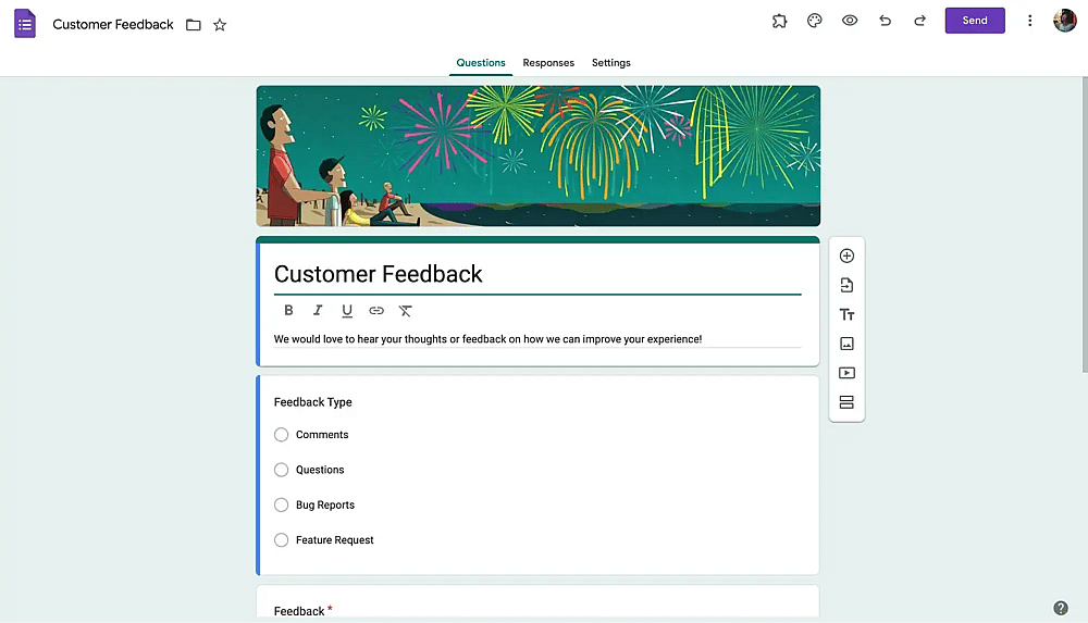 Google Forms customer feedback form