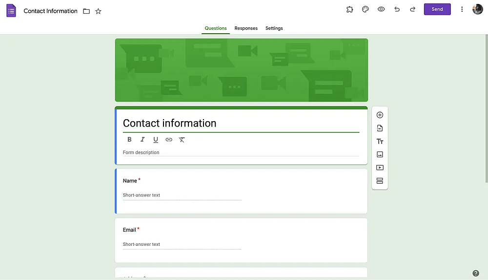 Google Forms contact information form