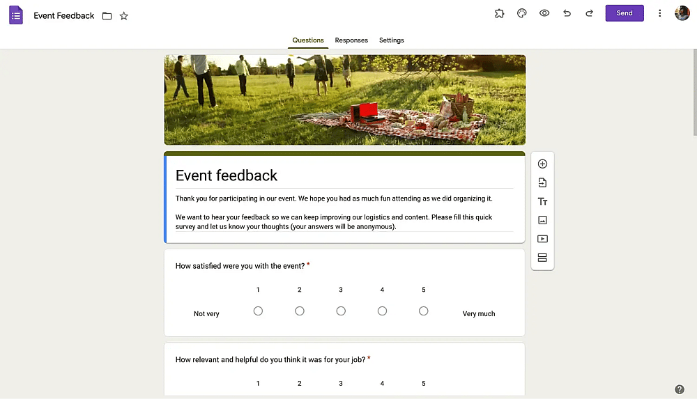 Google Forms event feedback form