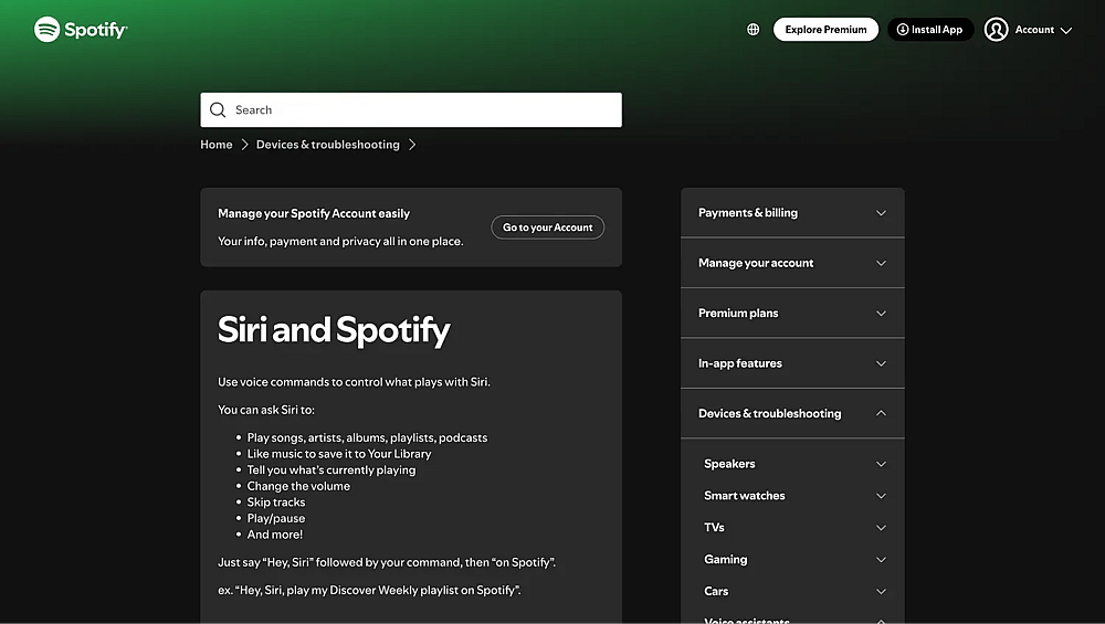 Ejemplo de Siri (Fuente: Spotify)