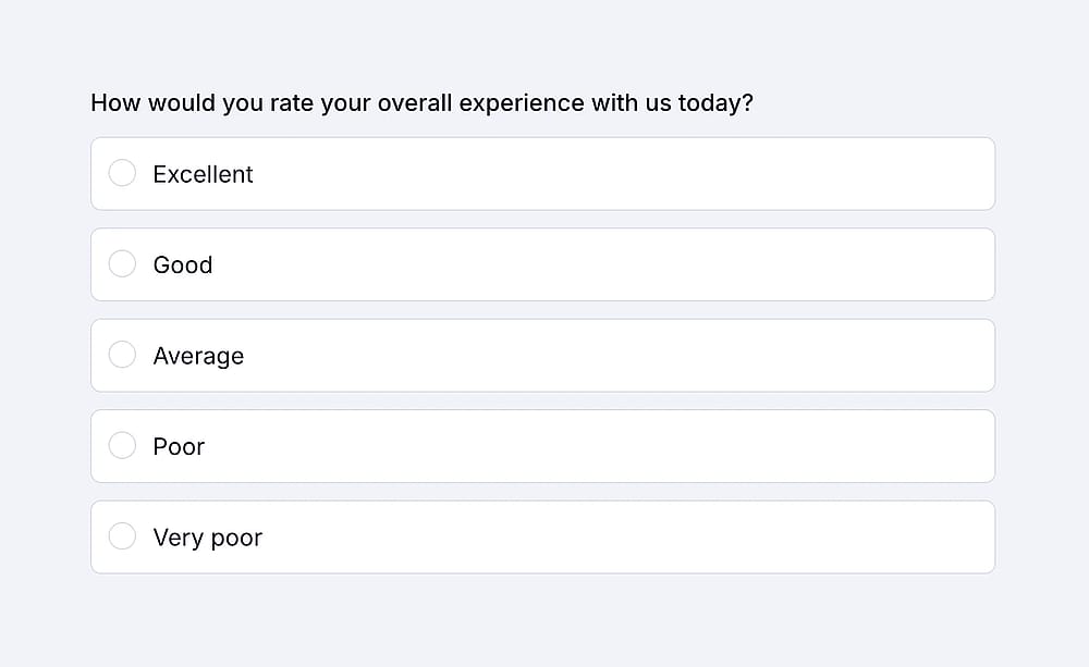 A rating poll question asking about general experience