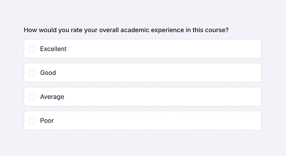 A rating poll question asking about student experience