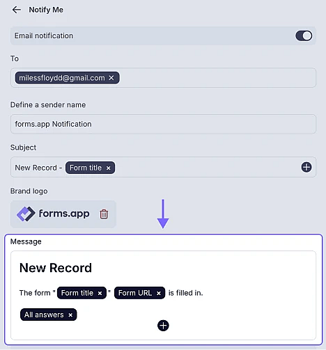 An image showing the message section under notification settings