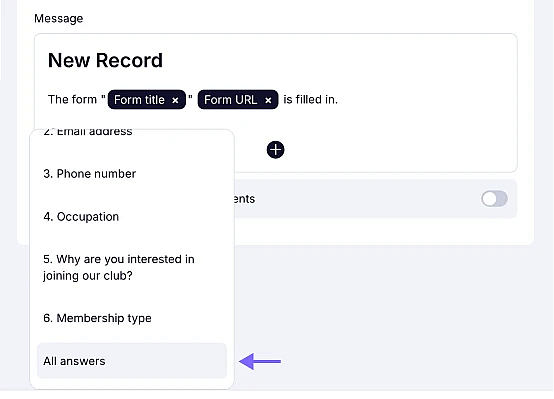 An image highlighting the all answers option within the message section