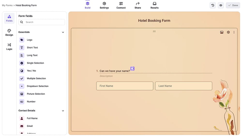 Espaço de trabalho do forms.app