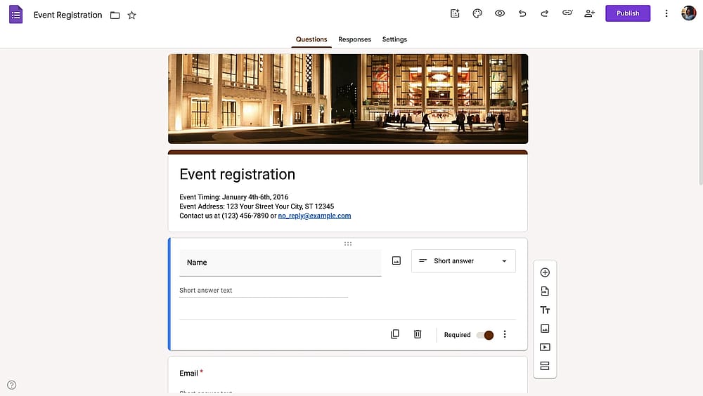 Espaço de trabalho do Google Forms
