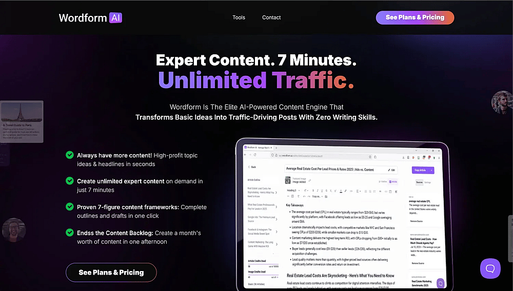 Homepage of Wordform AI