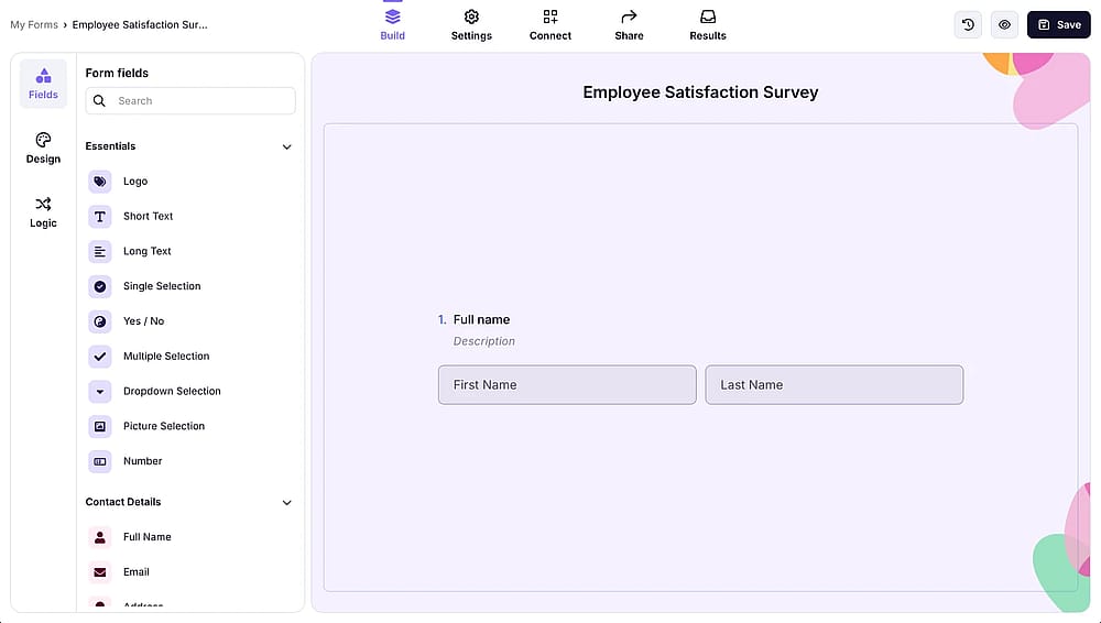 Workspace of forms.app