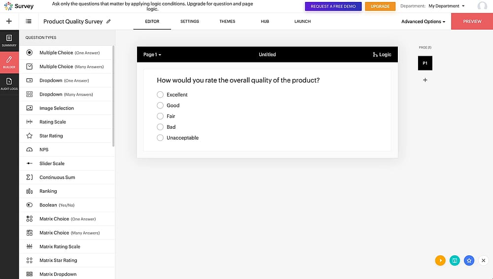 Workspace of Zoho Survey