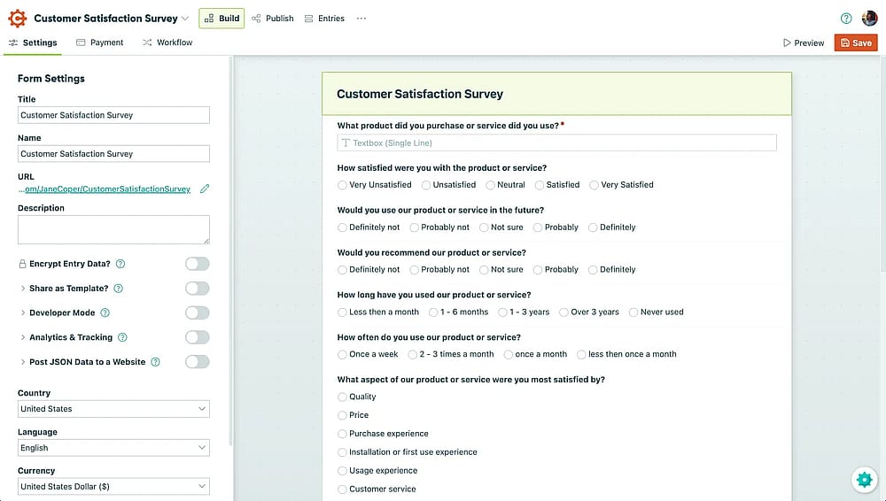 Workspace of Cognito Forms