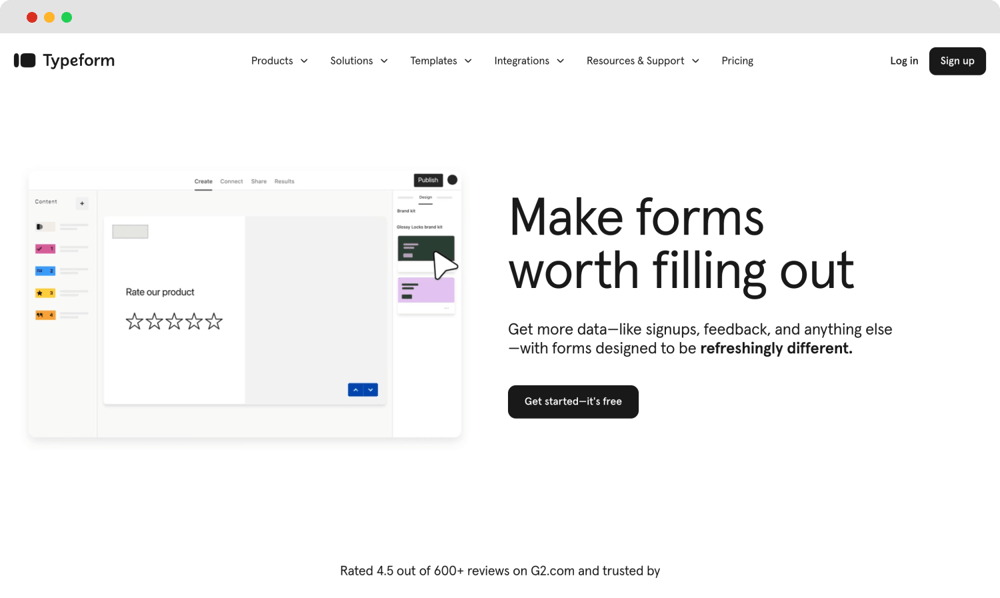 Typeform ana sayfası