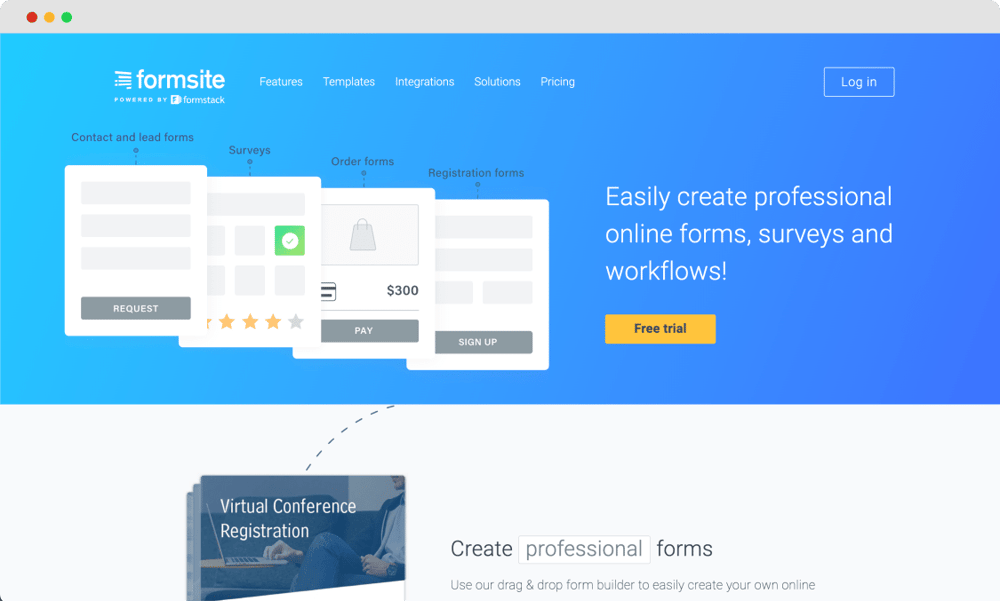 Die Homepage von Formsite