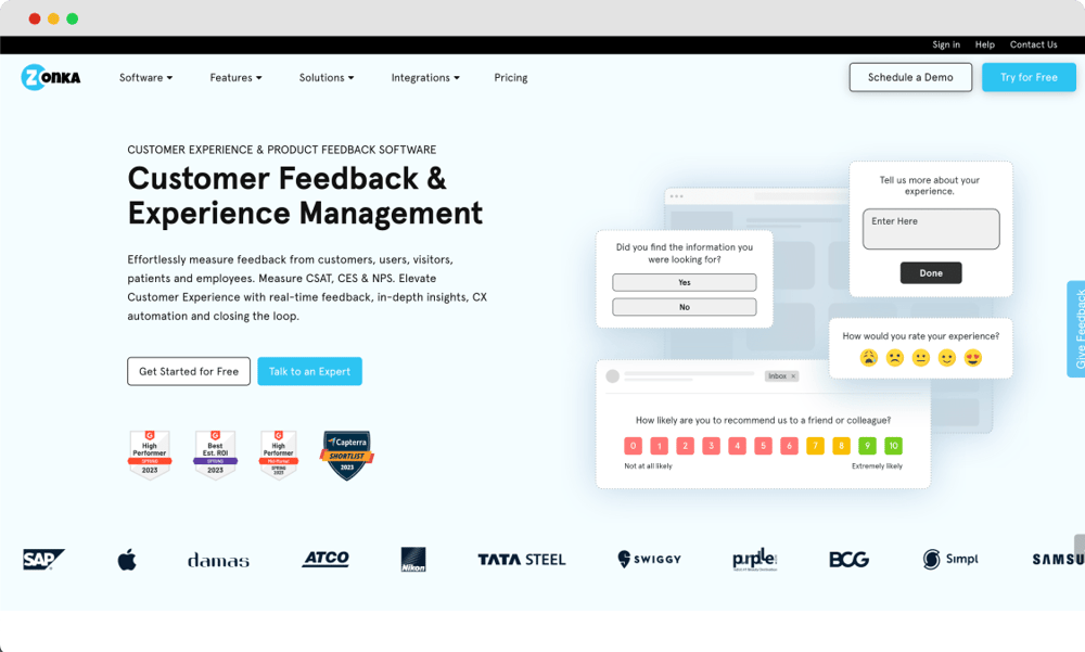 Die Homepage von Zonka Feedback