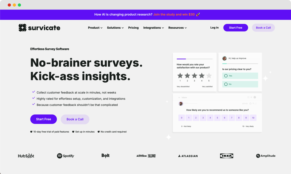 Die Homepage von Survicate