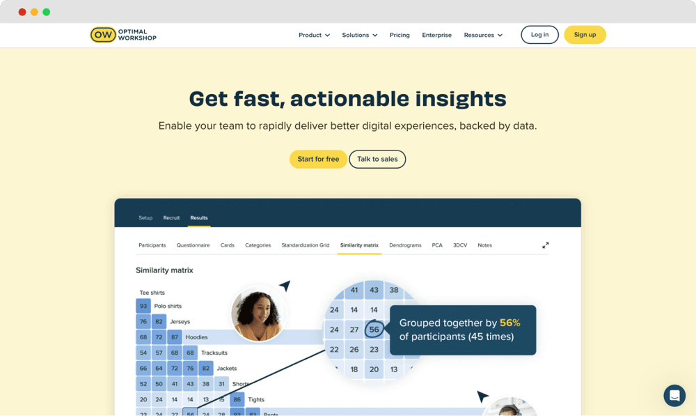 Die Startseite von Optimal Workshop
