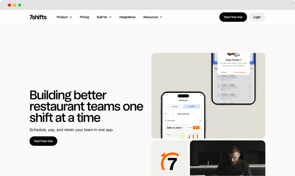 Die Homepage von 7shifts