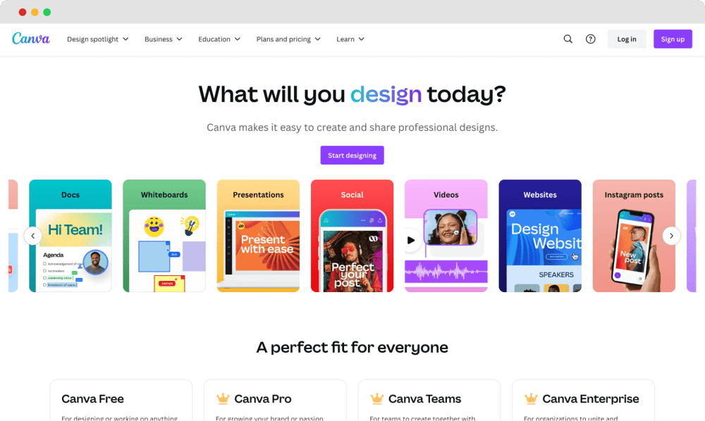 Die Homepage von Canva