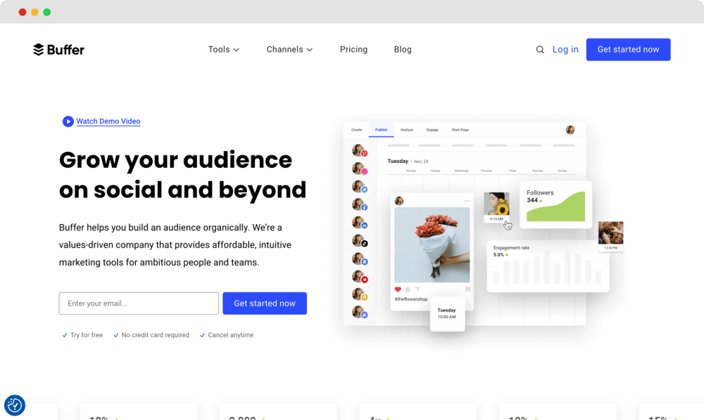 Die Homepage von Buffer