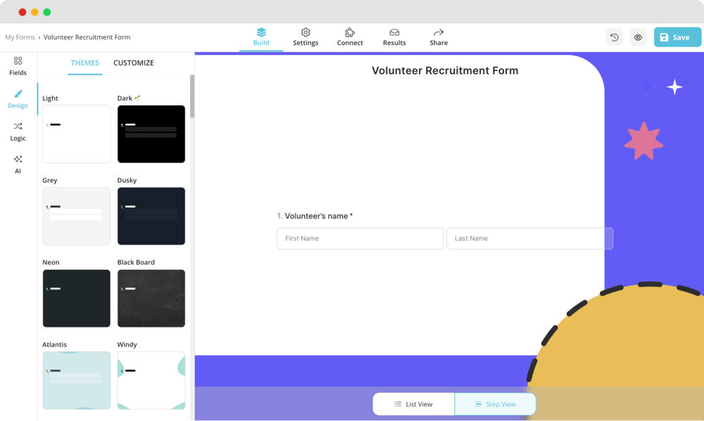 Elegir un tema predefinido para tu formulario