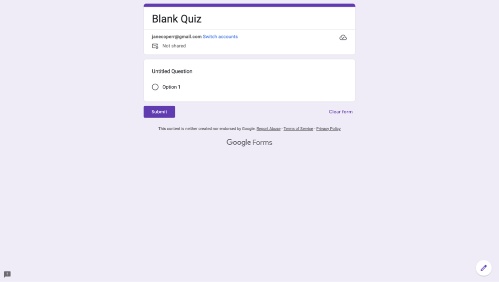 Blank quiz on Google Forms
