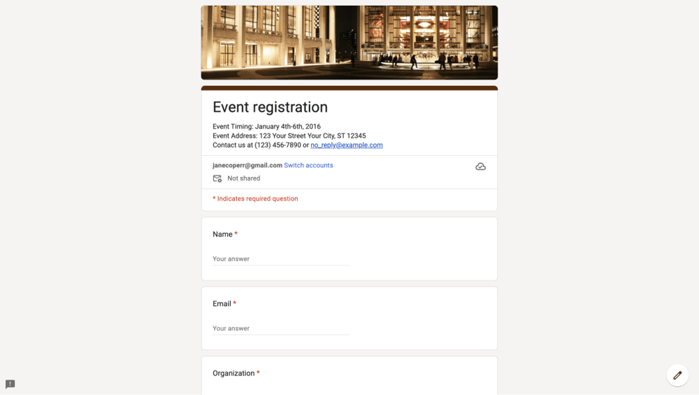 Event registration form on Google Forms