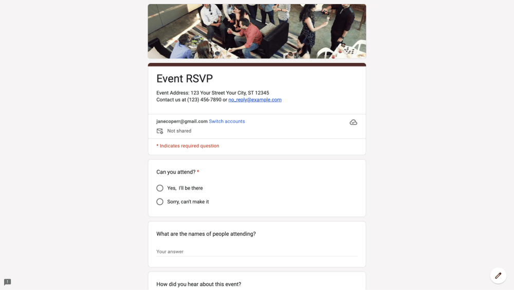 RSVP form on Google Forms