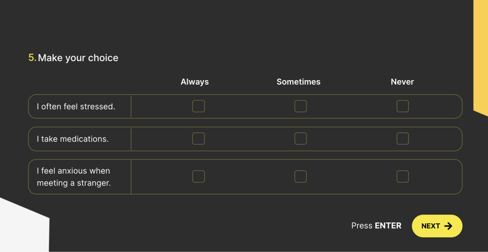 A selection matrix example