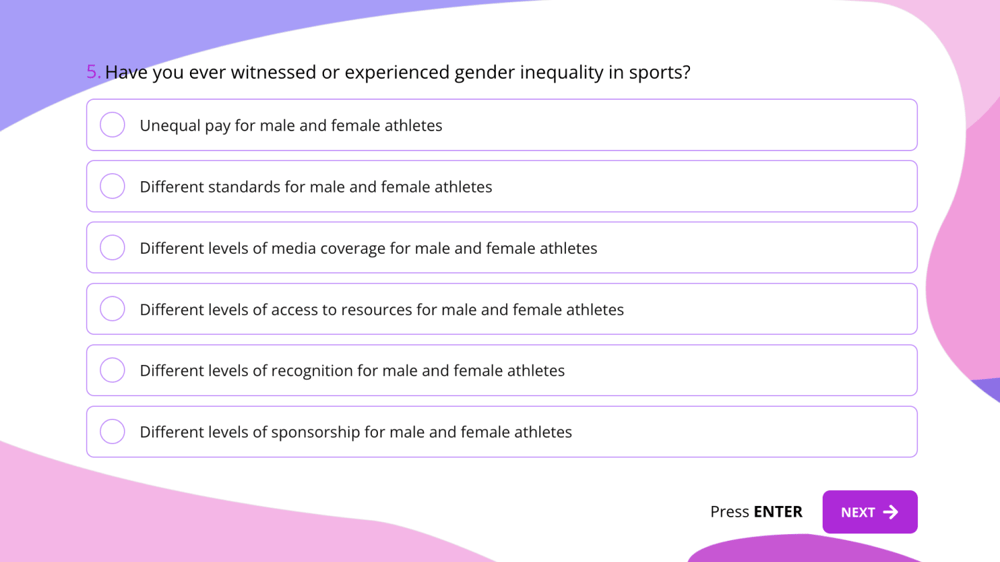 Gender inequality in sports survey question example