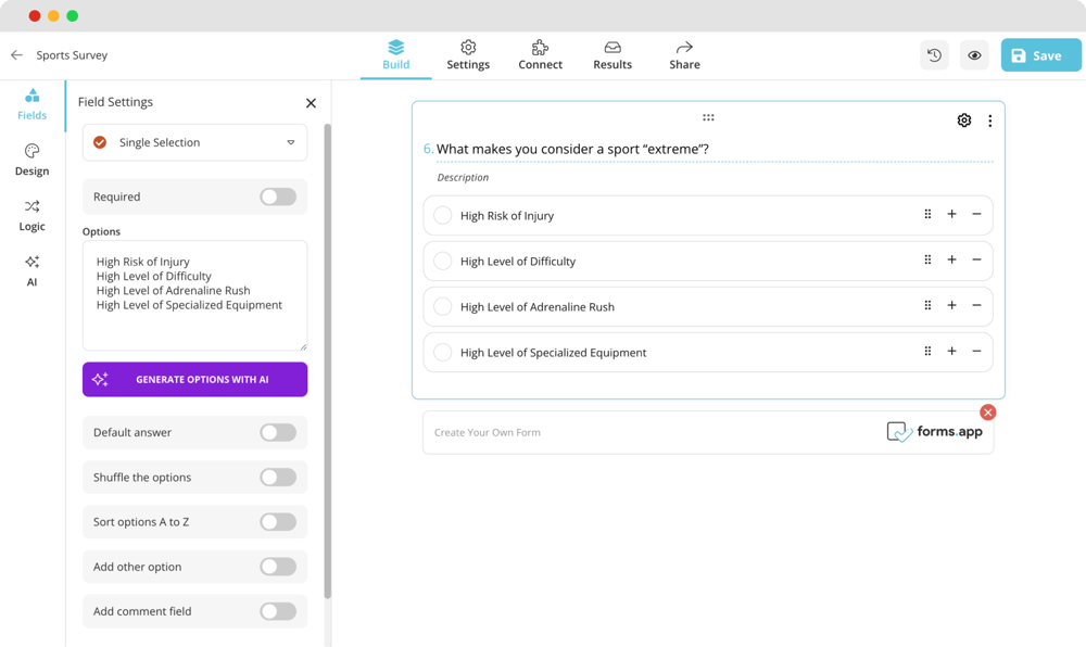 Add your own questions to your sports survey